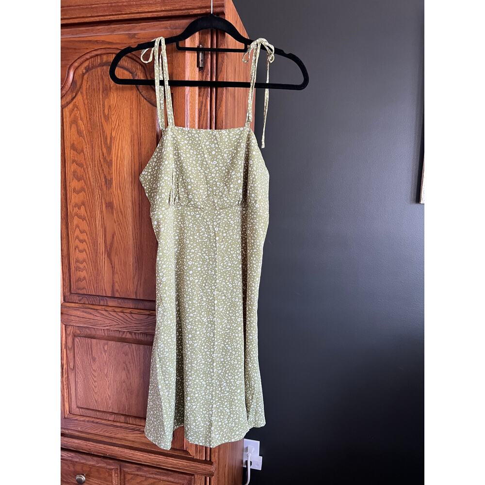 SHEIN Sage‎ Green Floral Tie Strap Mini Dress Cottagecore Slip Dress M